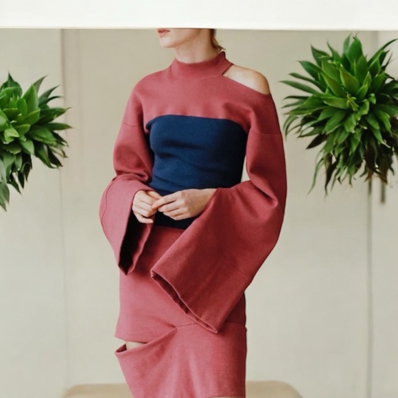 JIOH Colorblock Corset Split Joint Panelled Wide Sleeves Sweatshirt Dress - Picture 8 of 16